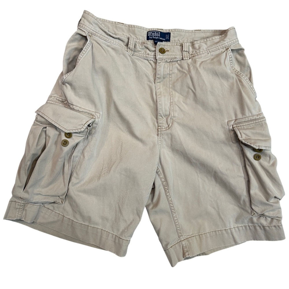 Polo Ralph Lauren Mens 34 Khaki Tan Polo 67 Chino Cotton Twill Cargo Shorts 10in